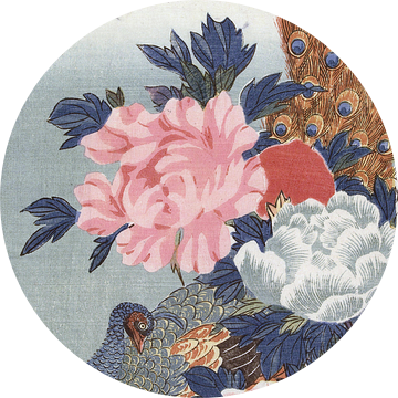 Pauw en pioenrozen, Hiroshige