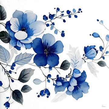 Japanische Blumen in Blau und Weiß von Lauri Creates