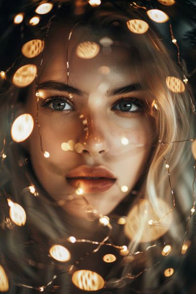 Feeënlichtjes portret van een vrouw van Poster Art Shop
