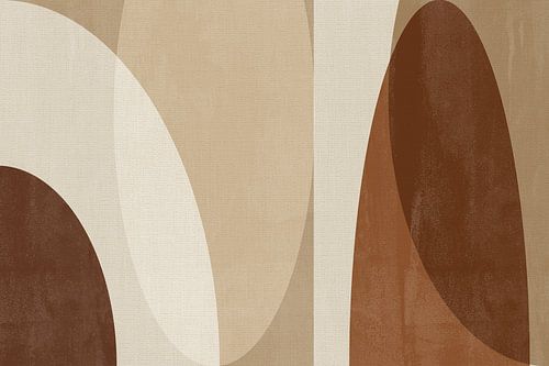 Abstracte Scandinavische minimalistische kunst in bruine kleuren op linnen