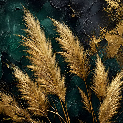 Grüne goldene Horizonte – Pampasgras-Rispen 1 von Johannas Art Creations