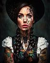 Een interessante vrouw uit het Zwarte Woud met veel tatoeages en kleur. Muurkunst. Digitale muurkunst. Olieverf. Deco muurschildering. Mix van stijlen. van ColorWorldwide thumbnail