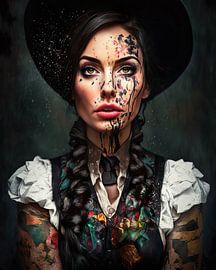 Stilmix einer interessanten Frau aus dem Schwarzwald mit vielen Tattoos und Farbe, Öl von ColorWorldwide