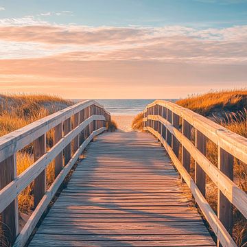 Strandpromenade zonsondergang van Poster Art Shop