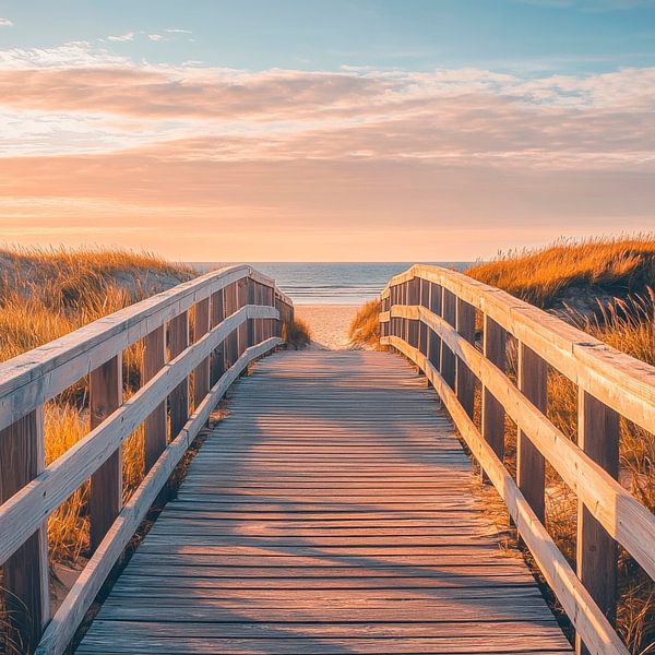 Beach promenade sunset by Poster Art Shop