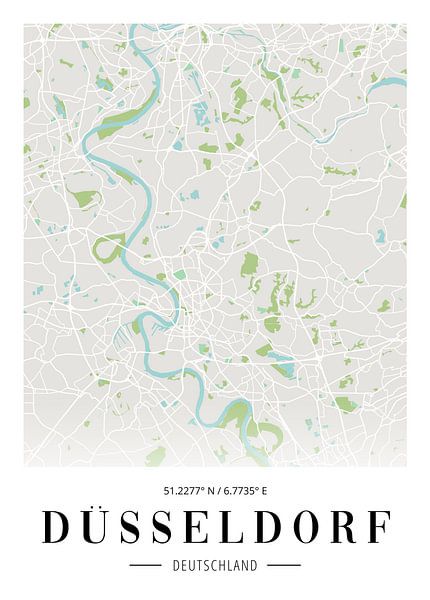 Düsseldorf city map poster - Minimalist map of the Rhine metropolis by ...