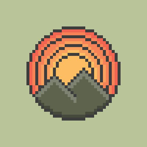 Pixel Art Soleil et montagne sur Dedi Dermawan