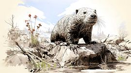 pentekening van een bever of otter