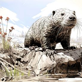 pen drawing of a beaver or otter by Gelissen Artworks