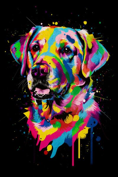 Labrador Retriever dans une explosion de couleurs - Une œuvre d'art dynamique pour les amis des chiens par Poster Art Shop