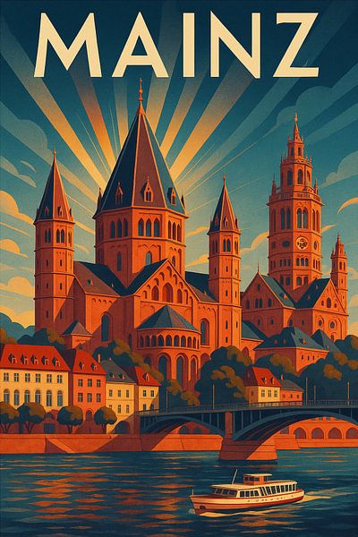 Vintage Mainz Wandkunst - Rhein &amp; Dom von Travel Shop