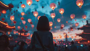 Girl at Lantern festival panorama