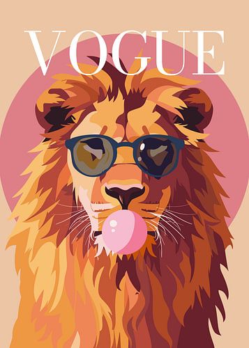 stylish wearing sunglasses blowing pink bubble gum vogue poster