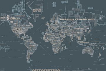Wereldkaart Typografie, Grijs van MAPOM Geoatlas