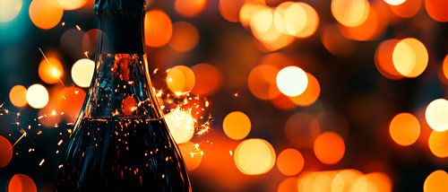Champagnefles met fonkelende lichtjes