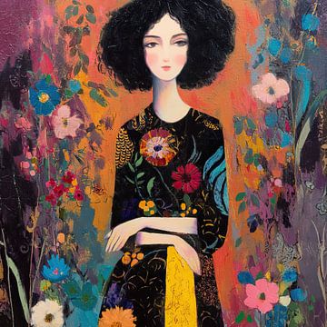 Vrouw Bloemen | Moderne Vrouw Met Bloemen Achtergrond van Kunst Kriebels