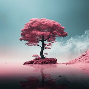 Der rosa Baum am See