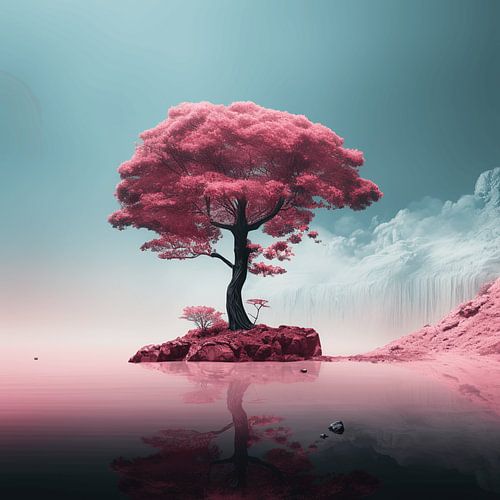 The Pink Tree on a Lake