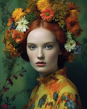 Contemporary portret "Flower power" van Carla Van Iersel