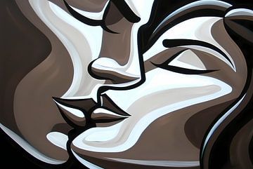 Modern abstract artwork of kissing faces by Art & Soul Creations