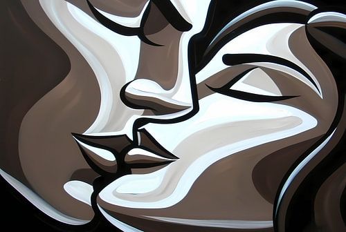 Modern abstract kunstwerk van kussende gezichten