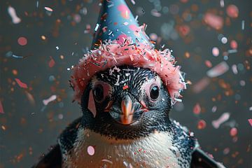 Grappige pinguïn viert verjaardag in discostijl van Poster Art Shop