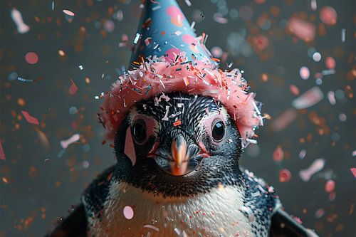 Grappige pinguïn viert verjaardag in discostijl