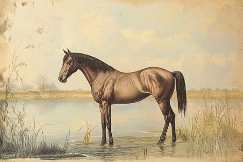 Horse in Still Water Natural Tranquillity in Timeless Scene