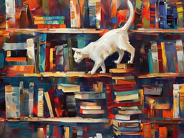 Witte kat in bibliotheek - verhuizen van herculeng