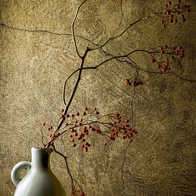 a vase with a beautiful autumn branch with berries by Ineke Huizing