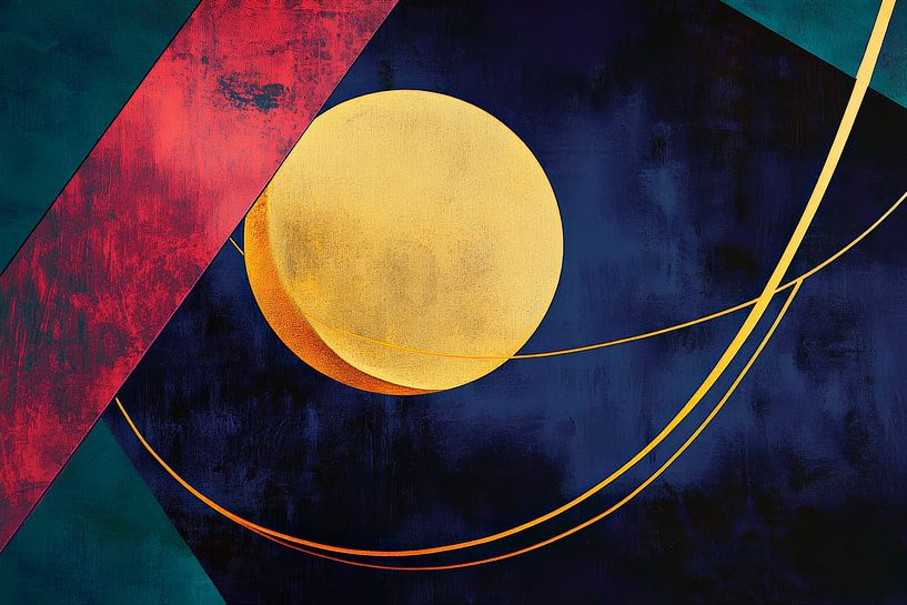 Abstrakte Komposition mit goldener Sonne von Poster Art Shop