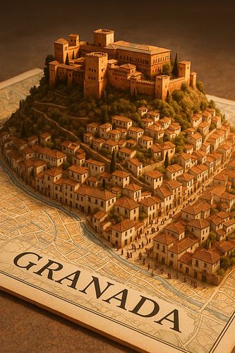 Granada Alhambra Palace 3D Map – Historic Fortress Wall Art