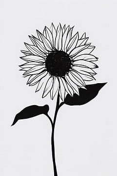 Minimalistische schwarze Linie Sonnenblume Kunst von De Muurdecoratie