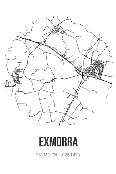 Exmorra (Fryslan) | Map | Black and white by Prints of Place