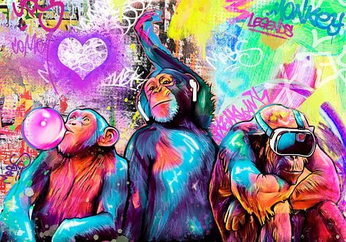 POP ART 3 wijze apen canvas kunst straatkunst Berlijn