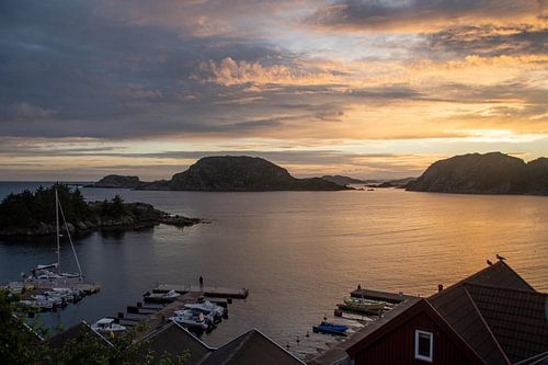 Sunset over the harbour in Norway
