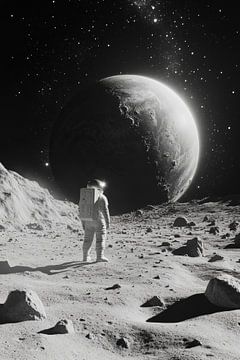 Astronaut op de maan met planeet van Poster Art Shop