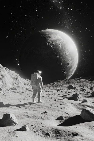 Astronaut auf dem Mond mit Planet von Poster Art Shop