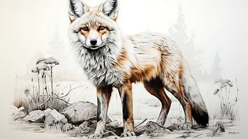 pentekening van een vos van Gelissen Artworks