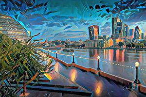 Moderne Malerei London Skyline mit Themse von Slimme Kunst.nl