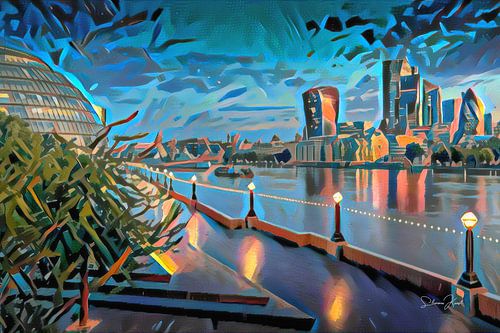 Modern Schilderij London Skyline met Theems