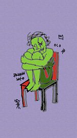 Illustration néo-expressionniste au trait représentant une profonde dépression et un effondrement émotionnel : dessin abstrait d'un visage sur Aden Pink Studio