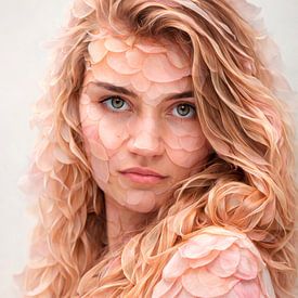 Porträt einer jungen Frau mit Rosenblättern von Huub Keulers