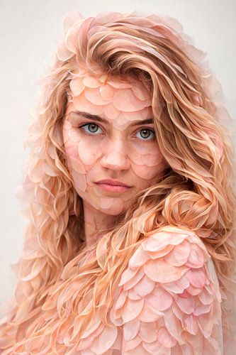 Portrait d'une jeune femme avec des pétales de rose