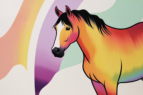 Regenboogpaard op kleurrijke achtergrond
