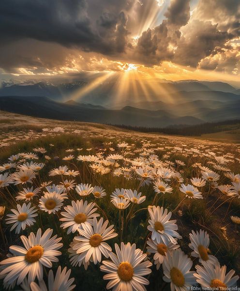 Weidebloemen in gouden licht van fernlichtsicht