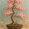 Bloeiende bonsai boom (AI) (roze, bloesem, industrieel, Japan, natuur, aquarel, schilderij, Sakura, Japandi, meditatie, zen, kersenbloesem, Prunus serrulata ) van Natalie Bruns