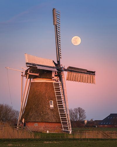 Sunset and full moon at Hoeksmeer, Garrelsweer by Henk Meijer Photography