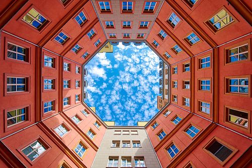 Looking up in Berlin red
