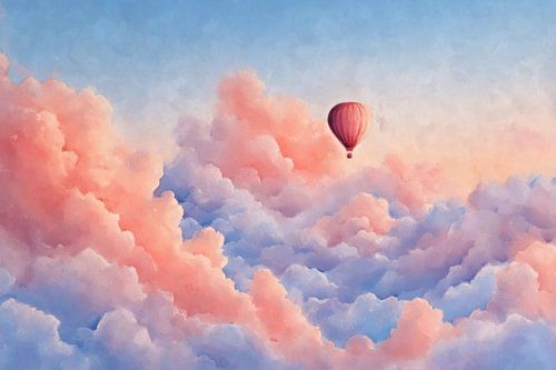 Hot air balloon in Pink Cloud Sea | Dreamy Adventure